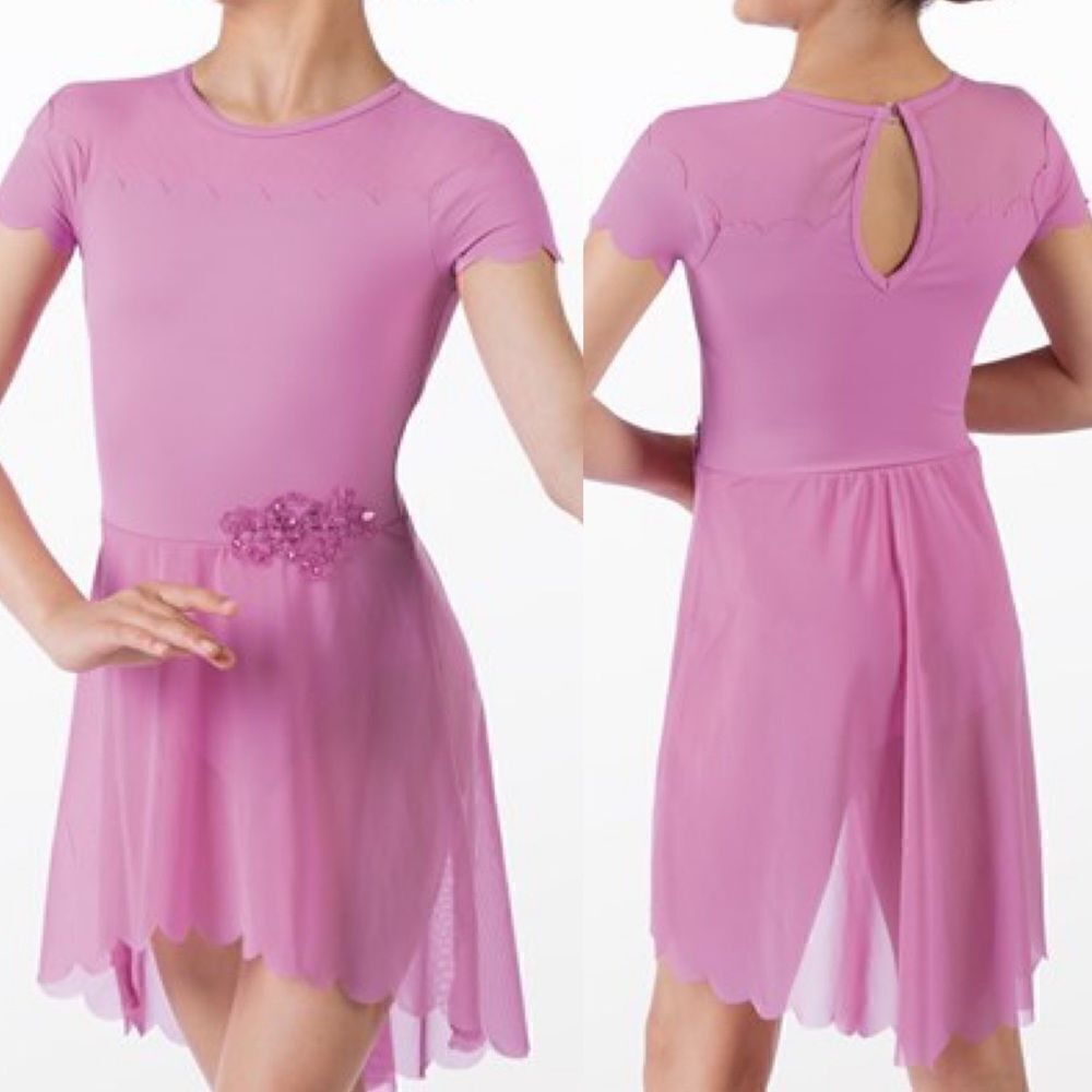 Weissman dance costume pink modest scallop dress Grow 13405 child XLC